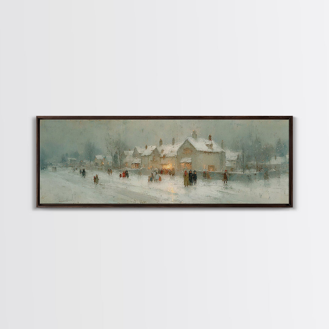 Winter Lane Joy, Framed Canvas Print, Christian Art Canvas, Panoramic Wall Art, Christmas Art Prints, Christian Decor, Moody Christian Art