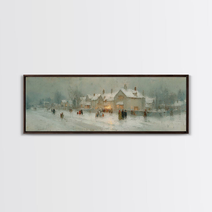 Winter Lane Joy, Framed Canvas Print, Christian Art Canvas, Panoramic Wall Art, Christmas Art Prints, Christian Decor, Moody Christian Art