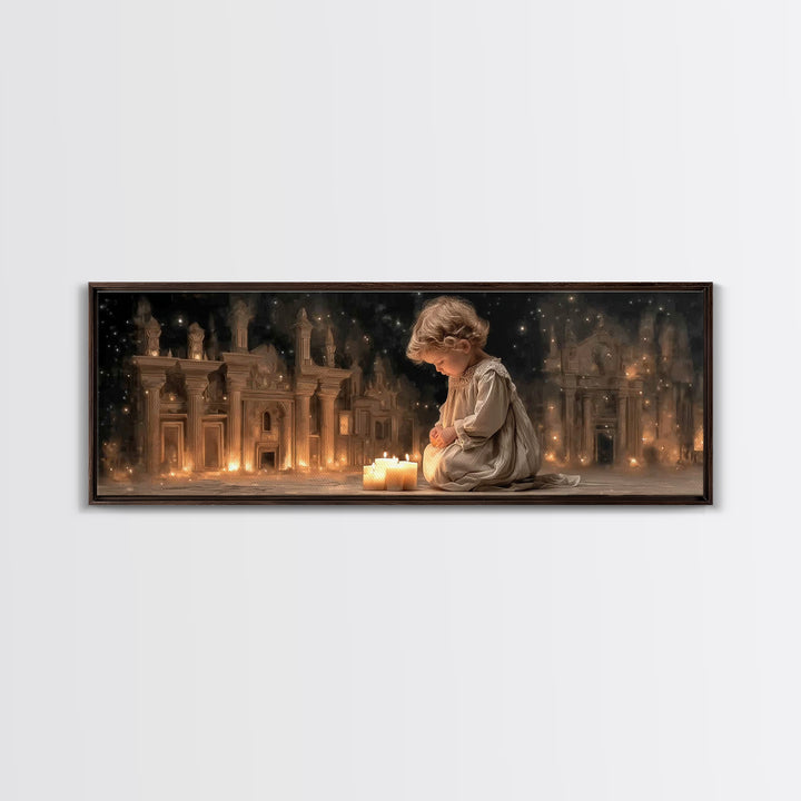 Childhood Devotion, Framed Canvas Print, Christian Art Canvas, Panoramic Wall Art, Christmas Art, Christian Art Gift, Modern Christian Art
