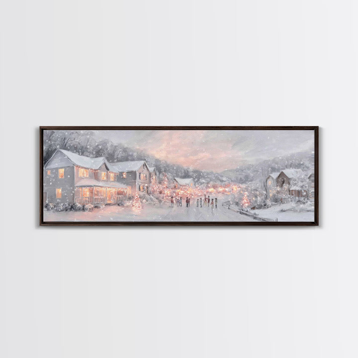 Winter Bethlehem Glow – Framed Canvas Print – Christian Wall Art – Christmas Art Prints – Christian Christmas Art – Panoramic Wall Art – Ch