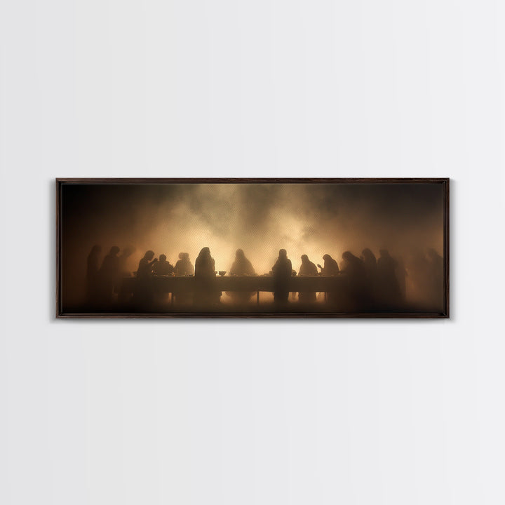 Sacred Supper Haze | Framed Canvas Print | Christian Art Canvas | Jesus Painting | Moody Christian Art | Panoramic Art | Christian Wall Art