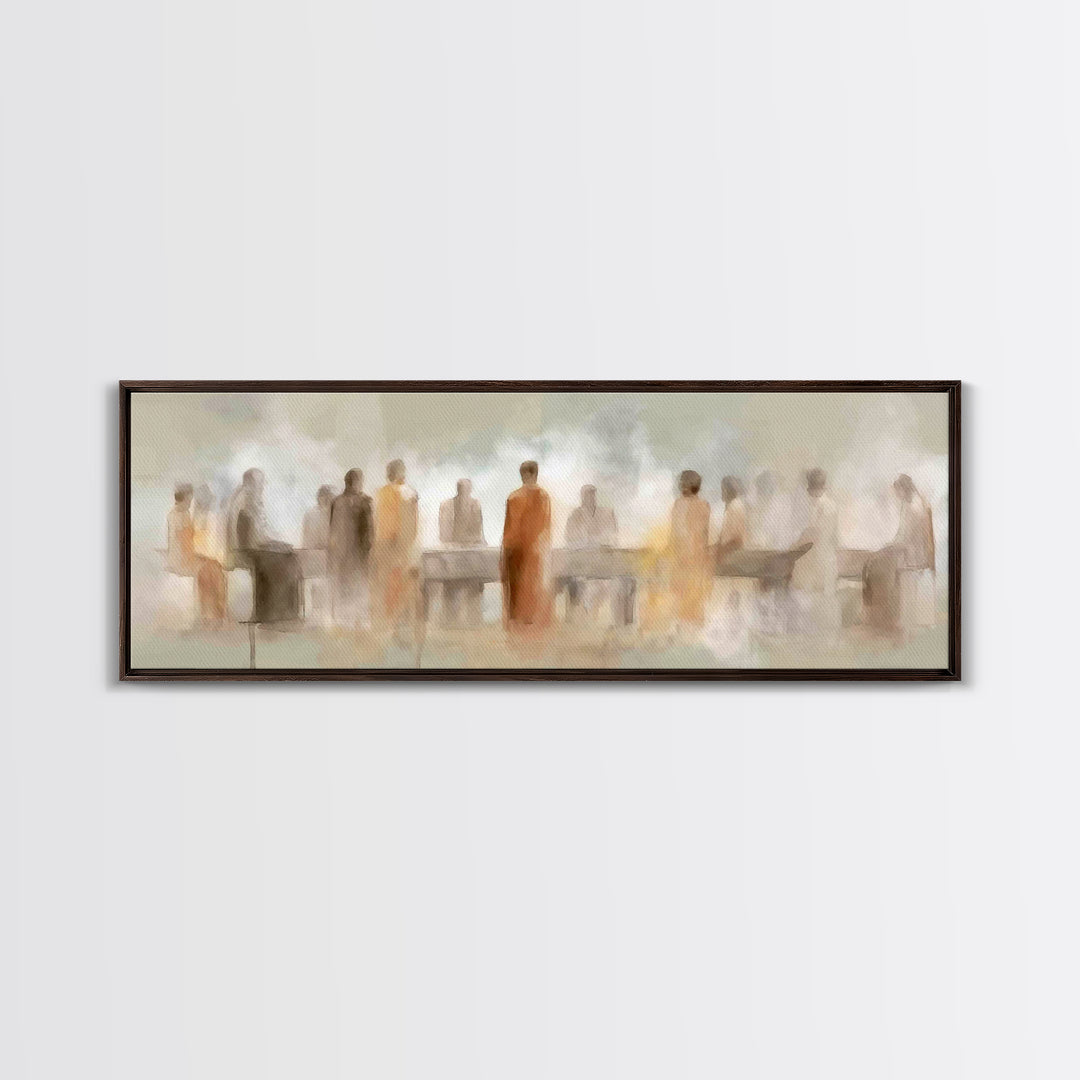 Quiet Disciples Dawn | Framed Canvas Print | Christian Art Painting | Minimalist Christian Art | Panoramic Wall Art | Jesus Canvas Art | Su