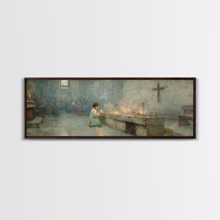 Sanctuary Candles | Framed Canvas Print | Christian Wall Art | Panoramic Painting | Christian Art Print | Christmas Art | Subtle Christian