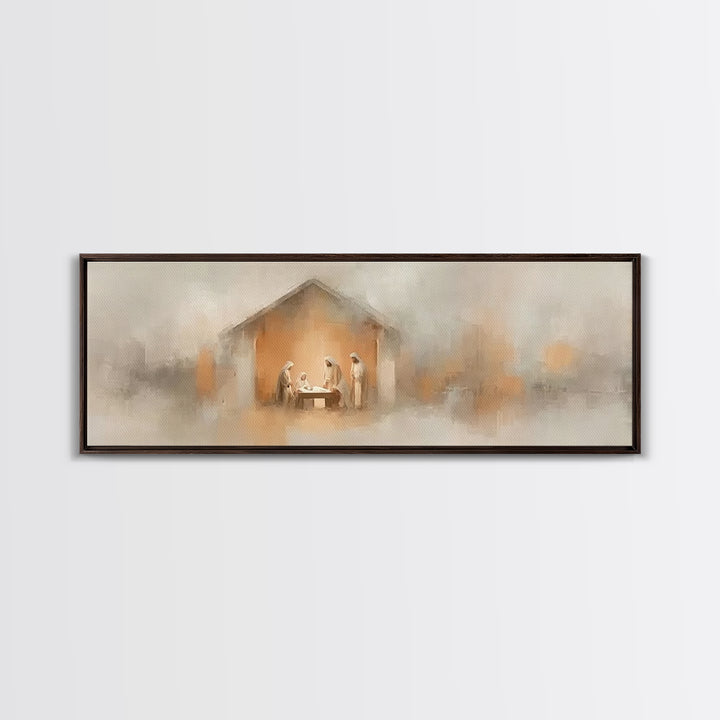Nativity Glow, Framed Canvas Print, Panoramic Art, Christian Wall Art, Christian Art Canvas, Jesus Painting, Christmas Art