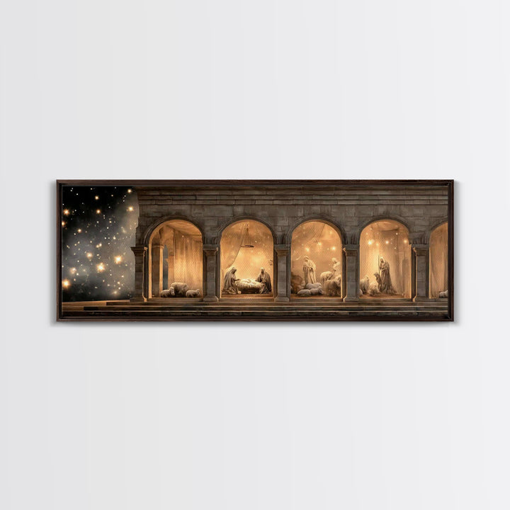 Bethlehem Archway Light - Framed Canvas Print - Panoramic Frame - Christian Art Canvas - Christian Wall Art - Jesus Painting