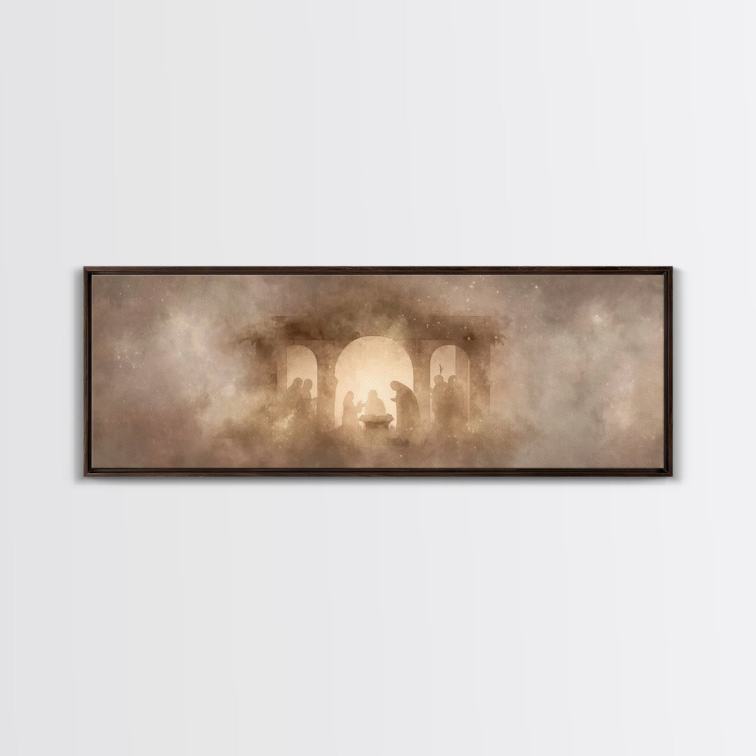 Shepherds In Stillness | Framed Canvas Print | Panoramic Art | Christian Art Canvas | Christian Wall Art | Jesus Painting | Christmas Art