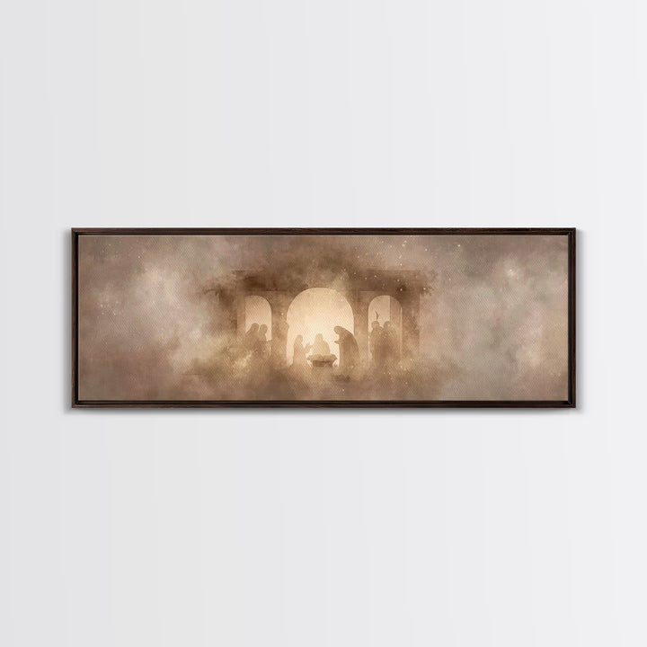 Shepherds In Stillness | Framed Canvas Print | Panoramic Art | Christian Art Canvas | Christian Wall Art | Jesus Painting | Christmas Art
