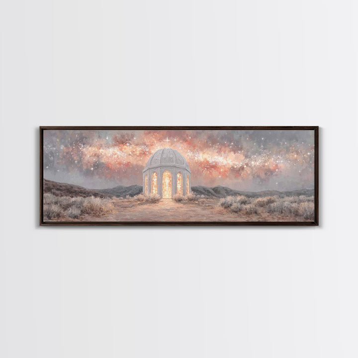 Starlit Sanctuary, Framed Canvas Print, Panoramic Print, Christian Wall Art, Christian Art Canvas, Christmas Art, Jesus Painting