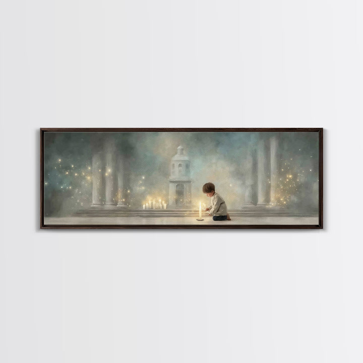Faithful Candlelight – Framed Canvas Print – Christian Art Canvas – Panoramic Wall Art – Christmas Art – Christian Gift – Modern Christian
