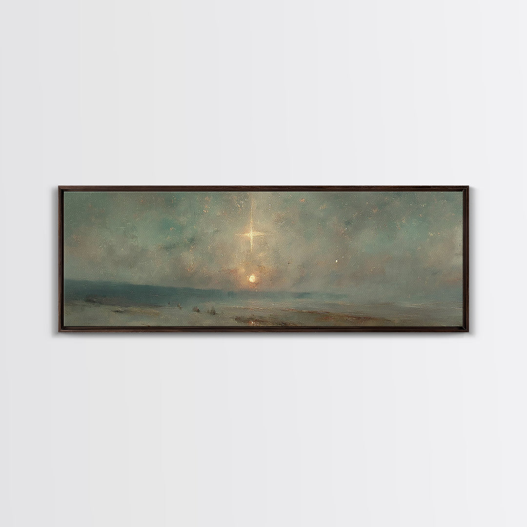 Heavenly Night Light, Framed Canvas Print, Christian Art Canvas, Panoramic Wall Art, Christian Christmas Art, Christian Wall Art, Jesus Pai