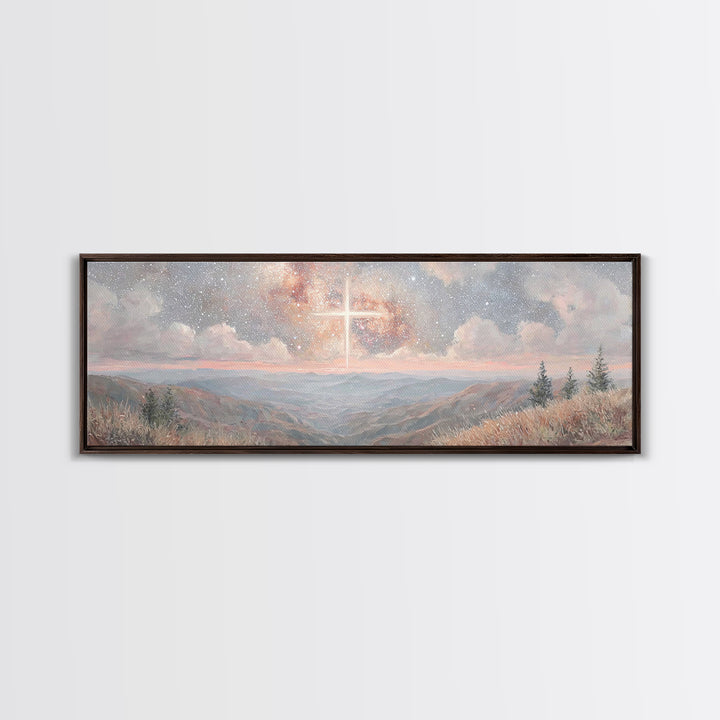 Glory In The Heights – Framed Canvas Print – Panoramic Wall Art – Christian Art Canvas – Christian Christmas Art – Jesus Painting – Christi