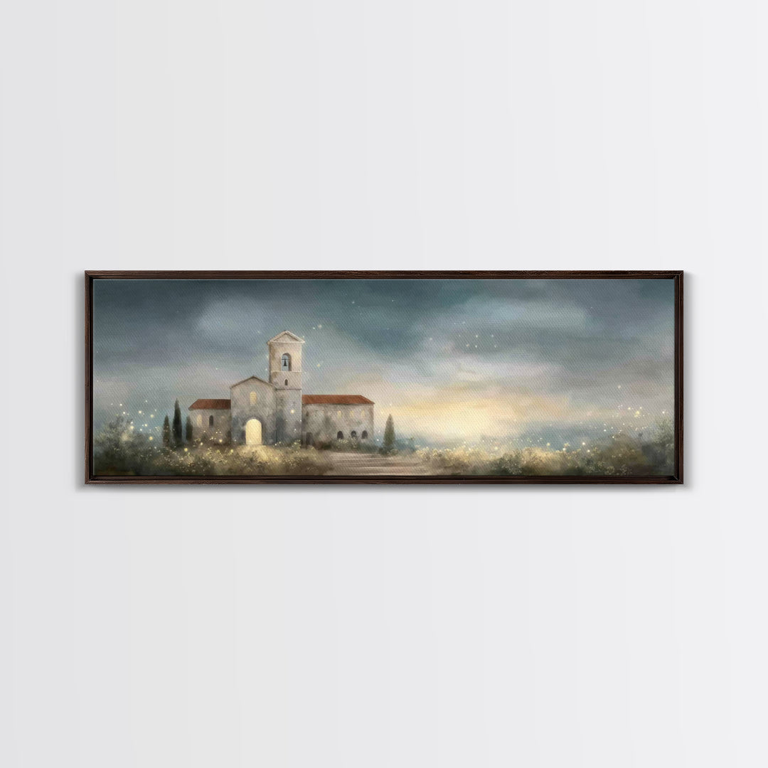 Sacred Horizon Glow, Framed Canvas Print, Christian Art Canvas, Panoramic Print, Christmas Art, Christian Wall Art, Jesus Painting
