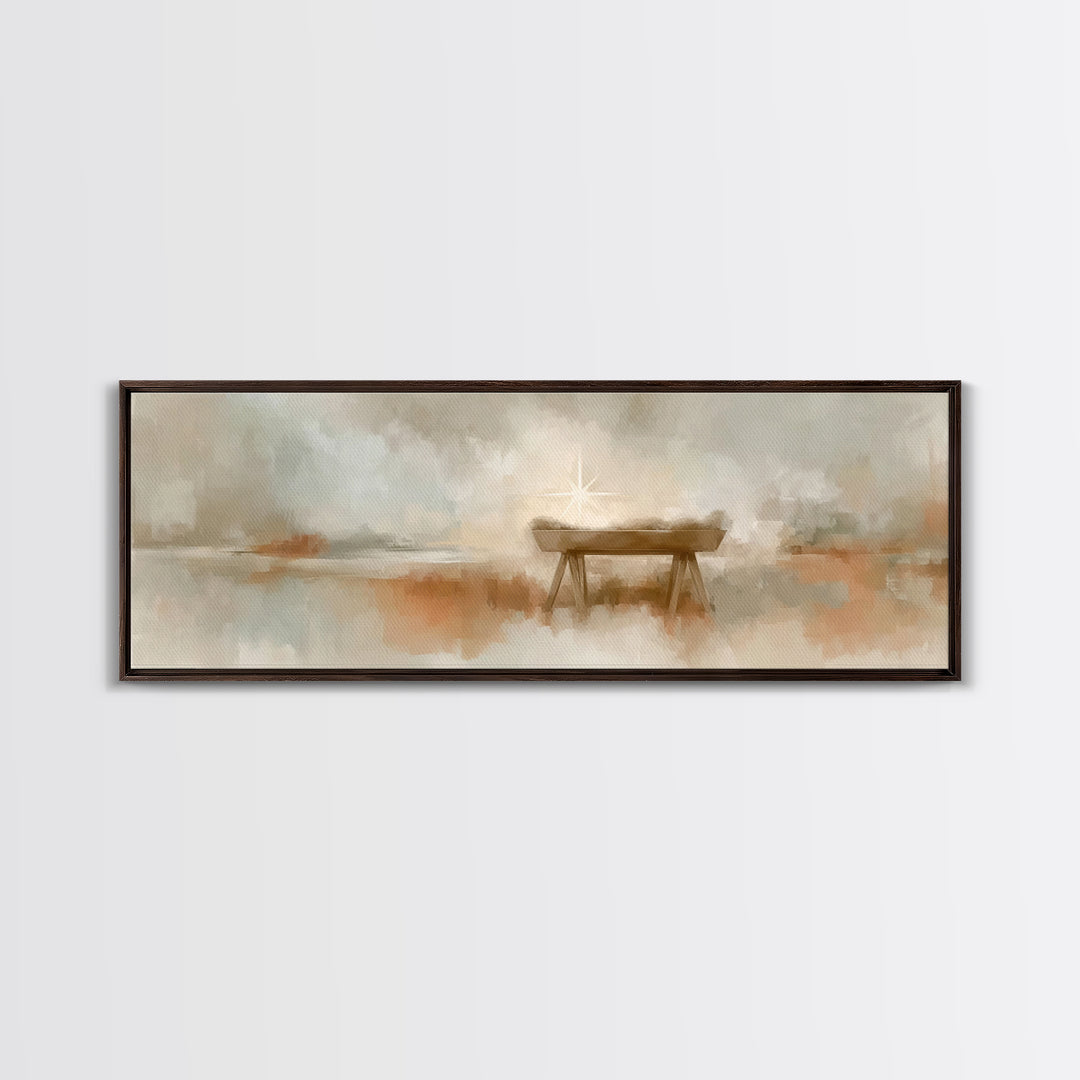 Manger Light Grace, Framed Canvas Print, Christian Art Canvas, Panoramic Print, Christian Wall Art, Christmas Art, Christian Christmas Art