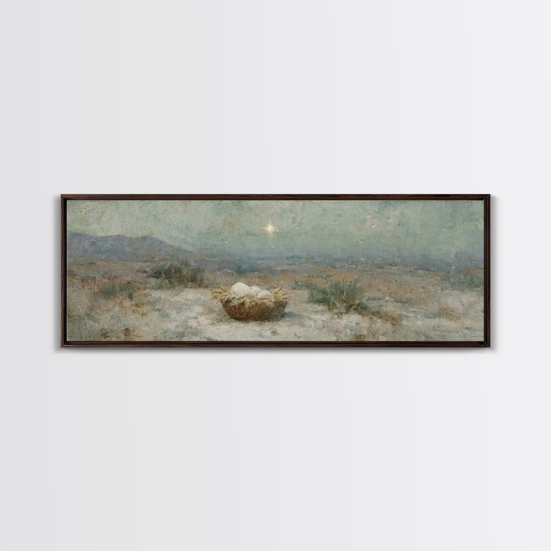 Silent Hope Nest | Framed Canvas Print | Christian Christmas Art | Panoramic Print | Christian Art Canvas | Christian Wall Art | Christmas