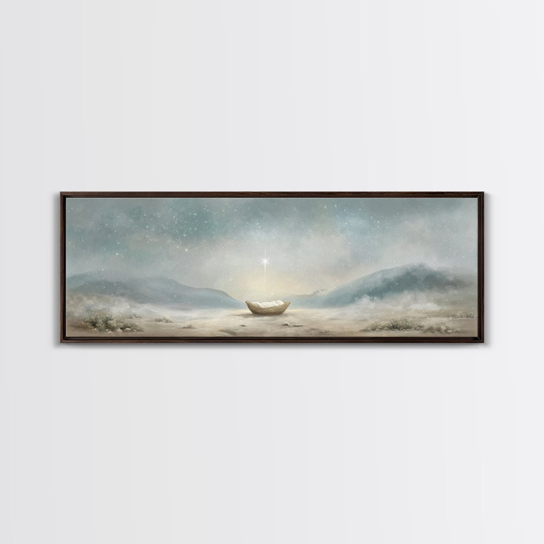 Heaven’s Soft Arrival, Framed Canvas Print, Panoramic Wall Art, Christian Art Canvas, Christmas Art, Christian Christmas Art, Jesus Paintin