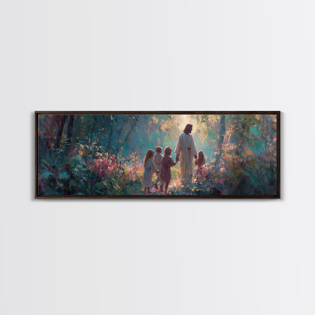Light In The Garden | Framed Canvas Print | Christian Wall Art | Christian Art Canvas | Jesus Painting | Panoramic Painting | Christian Chr