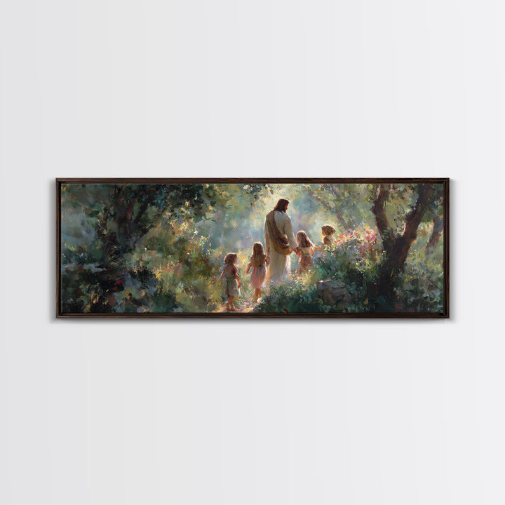 Garden Of Grace – Framed Canvas Print – Christian Art Canvas – Christian Wall Art – Jesus Painting – Panoramic Wall Art – Christian Christm