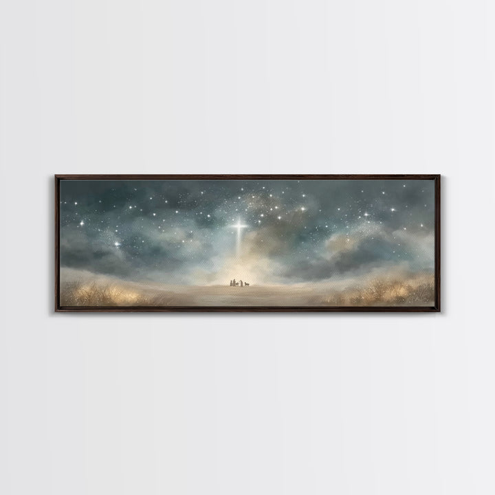 Heavenly Watchers | Framed Canvas Print | Panoramic Painting | Christian Wall Art | Christmas Art | Christian Art Canvas | Jesus Christmas