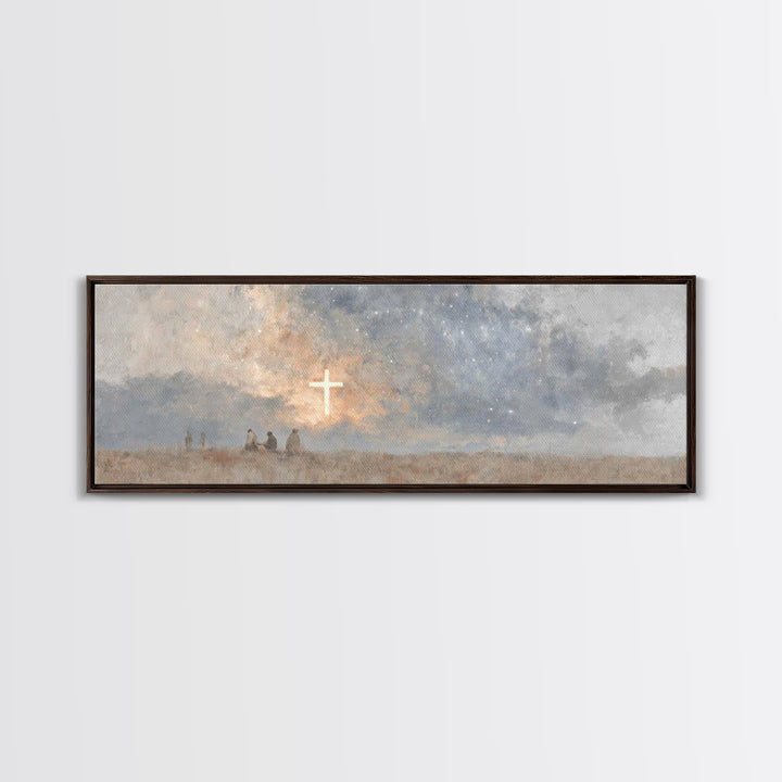 Cross Of Wonder, Framed Canvas Print, Christian Wall Art, Panoramic Frame, Christian Art Canvas, Christmas Art, Jesus Painting