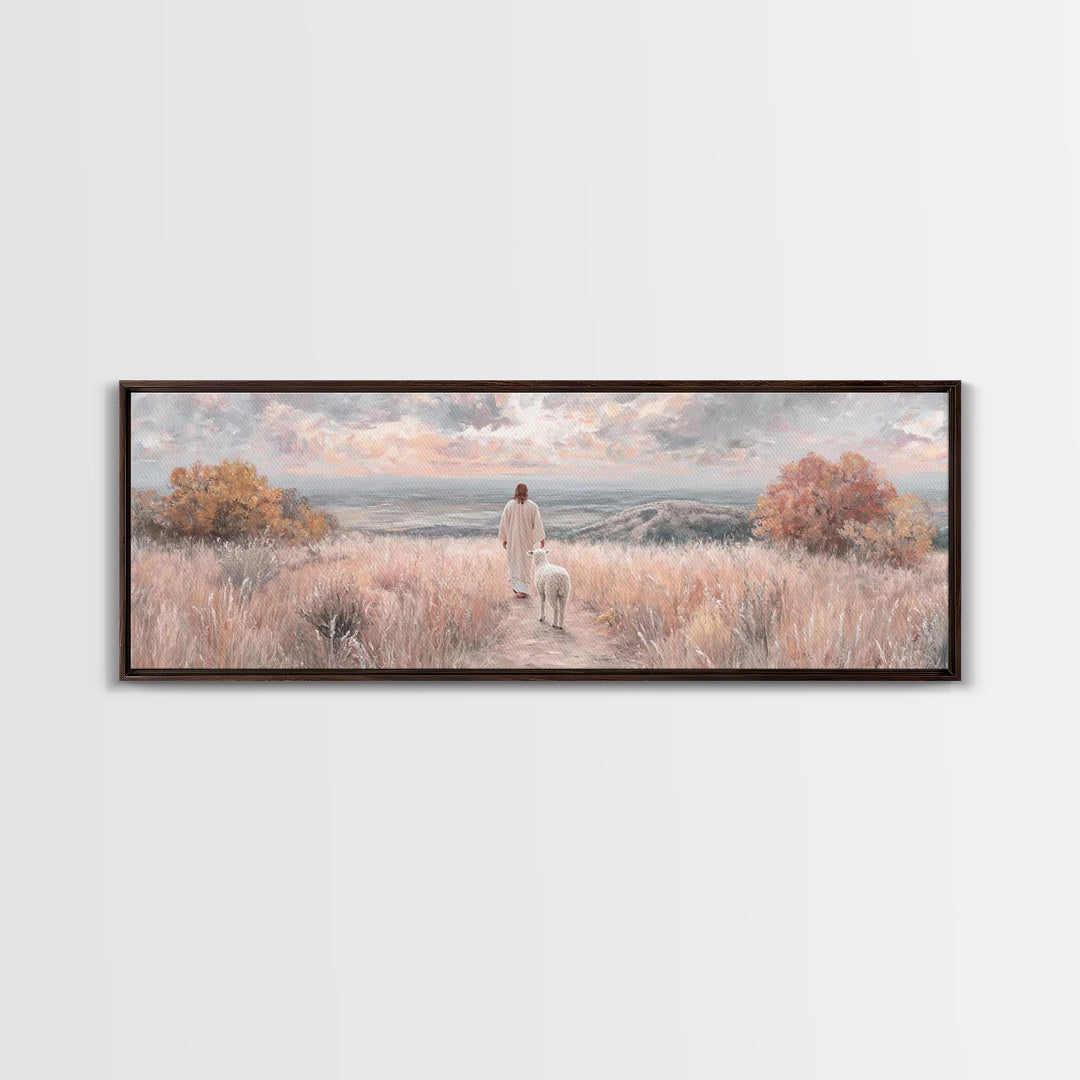 Shepherd’s Companion, Framed Canvas Print, Panoramic Painting, Christian Art Canvas, Christian Wall Art, Jesus Painting, Christian Decor