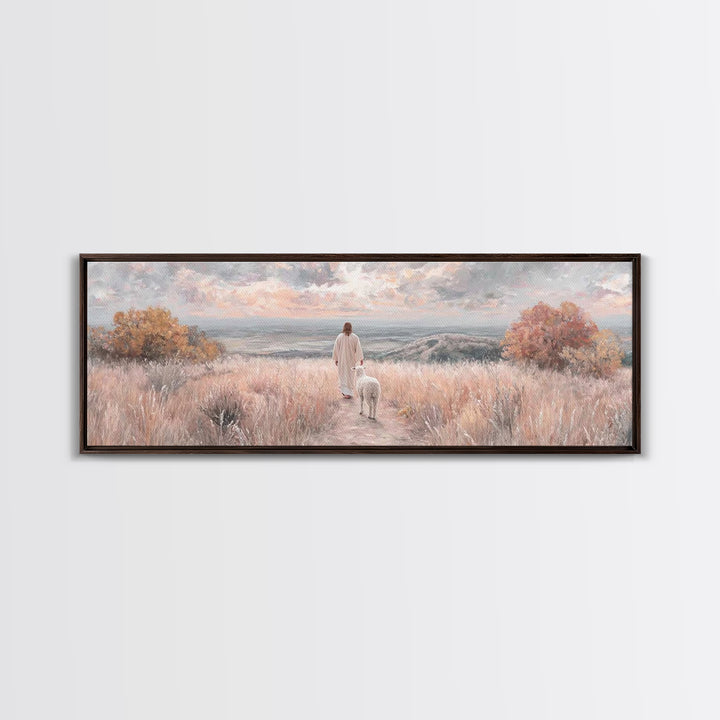 Shepherd’s Companion, Framed Canvas Print, Panoramic Painting, Christian Art Canvas, Christian Wall Art, Jesus Painting, Christian Decor