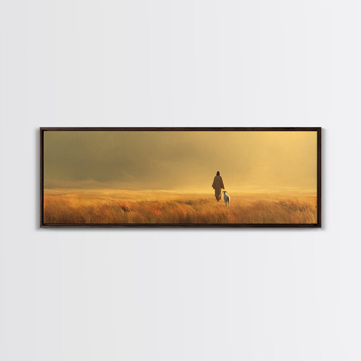 Pasture Of Peace | Framed Canvas Print | Christian Wall Art | Christian Art Canvas | Panoramic Art | Jesus Painting | Christian Decor