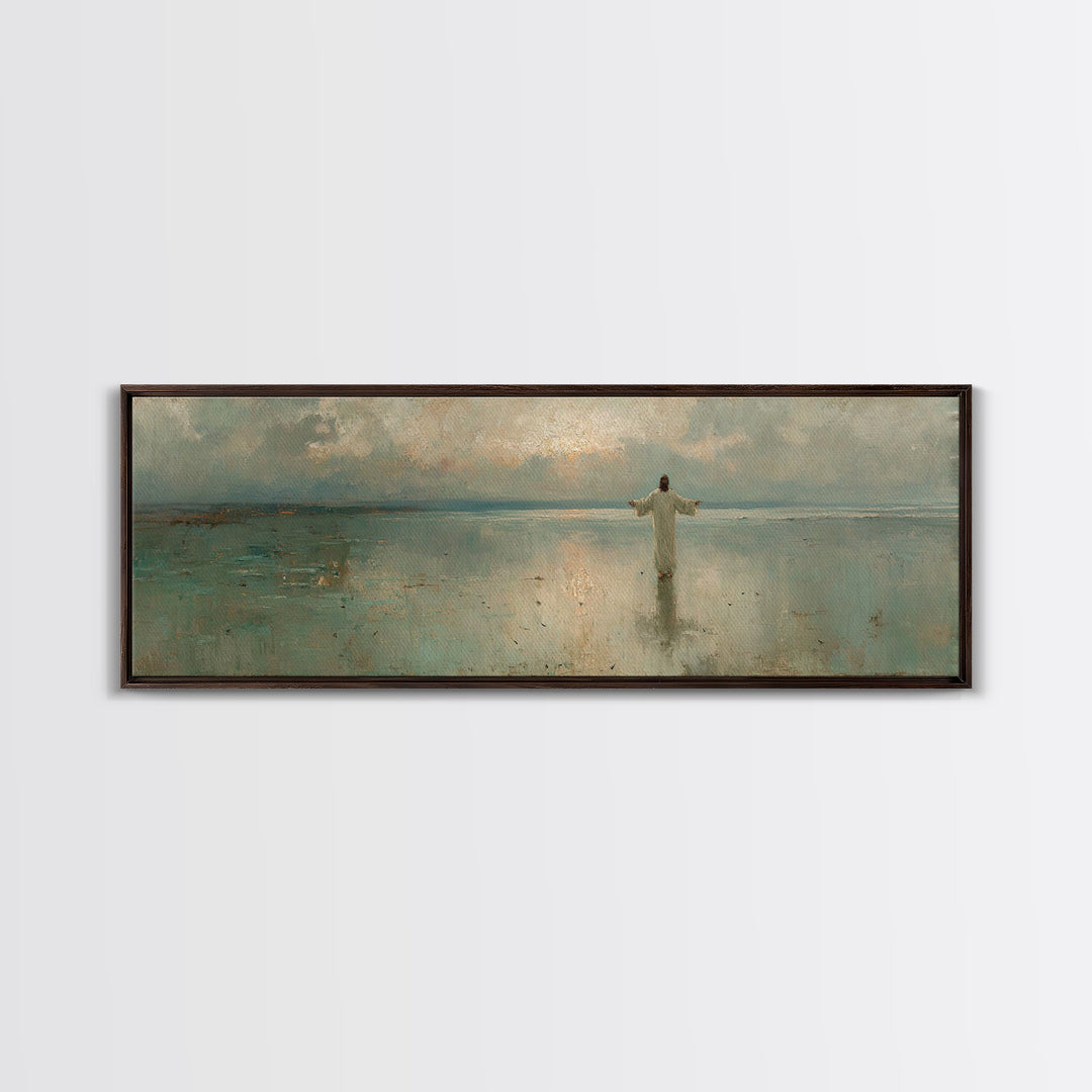 Still Waters Glory, Framed Canvas Print, Christian Art Canvas, Panoramic Art, Jesus Painting, Christian Wall Art, Christmas Art