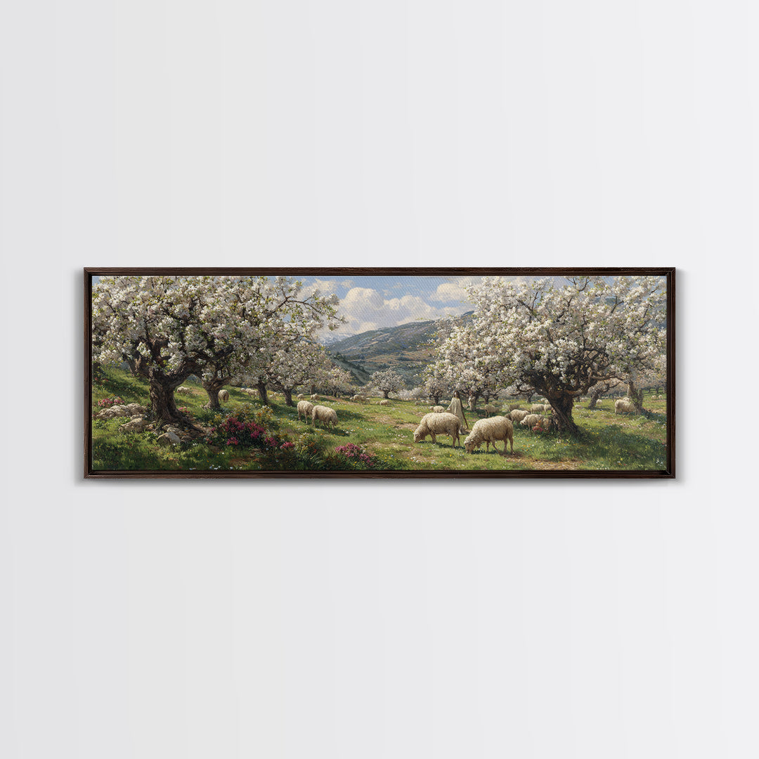 Heavenly Blossom Field – Framed Canvas Print – Christian Christmas Art – Panoramic Art – Christian Wall Art – Jesus Art Print – Christian C
