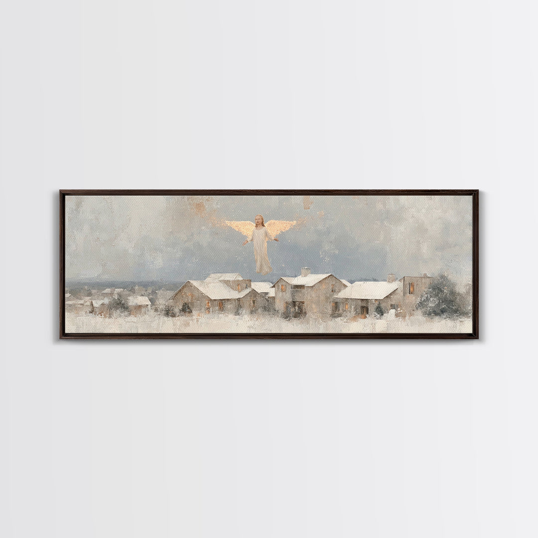 Winter Angel Rise – Framed Canvas Print – Christian Wall Art – Panoramic Art – Christian Art Print – Christmas Art – Modern Christian Art