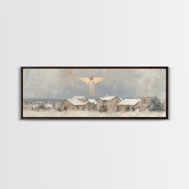 Winter Angel Rise – Framed Canvas Print – Christian Wall Art – Panoramic Art – Christian Art Print – Christmas Art – Modern Christian Art