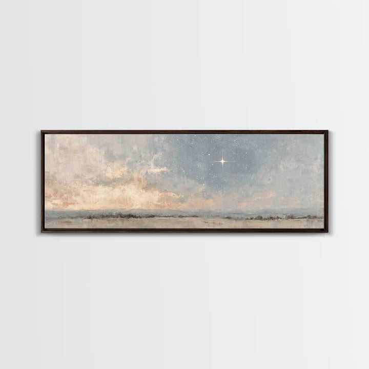 Silent Star Path, Framed Canvas Print, Christian Art, Panoramic Painting, Christmas Art Prints, Christian Wall Art, Christian Art Canvas