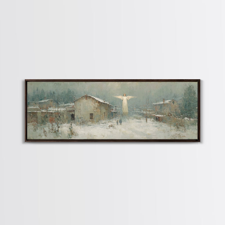 Winter Angel Blessing – Framed Canvas Print – Christian Wall Art – Panoramic Art – Christian Art Canvas – Christmas Art – Holiday Art