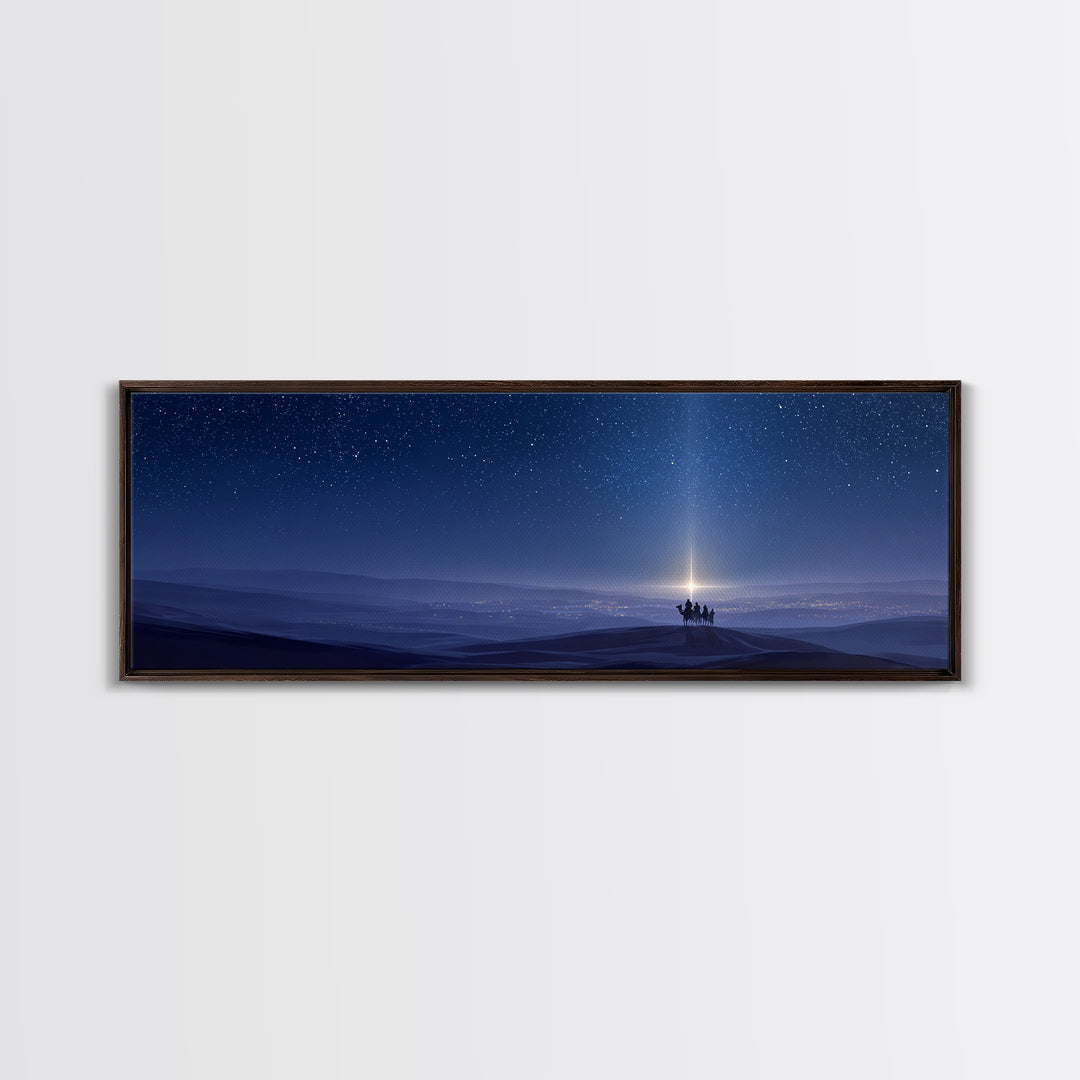 The Guiding Star, Framed Canvas Print, Christian Wall Art, Panoramic Art, Christian Art Canvas, Christmas Art, Jesus Painting, Bible Art