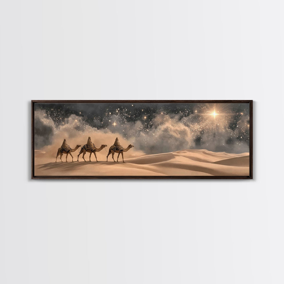 Desert Star Pilgrims – Framed Canvas Print – Christian Art Canvas – Panoramic Painting – Christmas Art – Christian Wall Art – Jesus Paintin