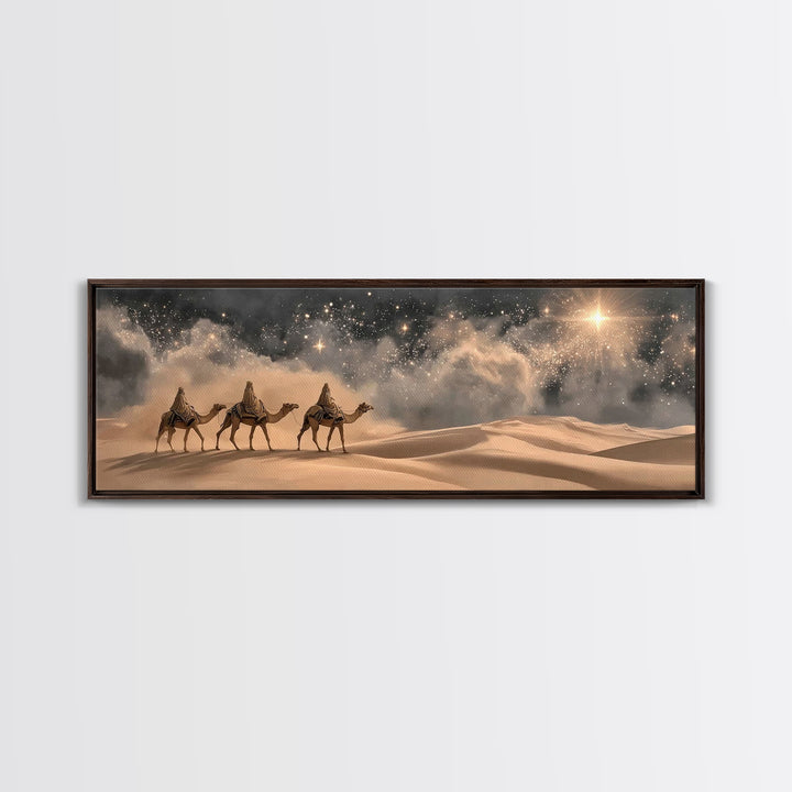 Desert Star Pilgrims – Framed Canvas Print – Christian Art Canvas – Panoramic Painting – Christmas Art – Christian Wall Art – Jesus Paintin