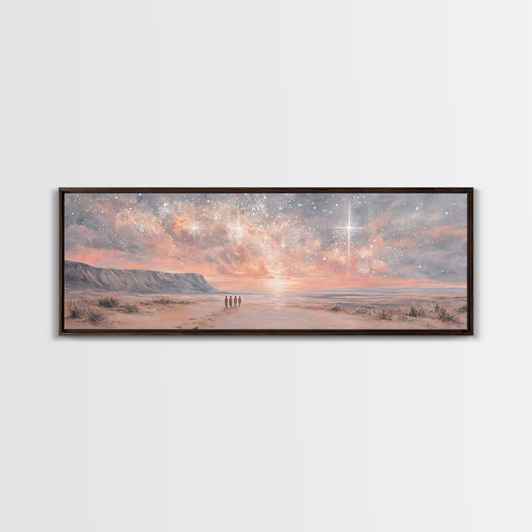Holy Night Wonder, Framed Canvas Print, Christian Wall Art, Panoramic Art, Christian Art Canvas, Christmas Art, Jesus Painting, Christian D