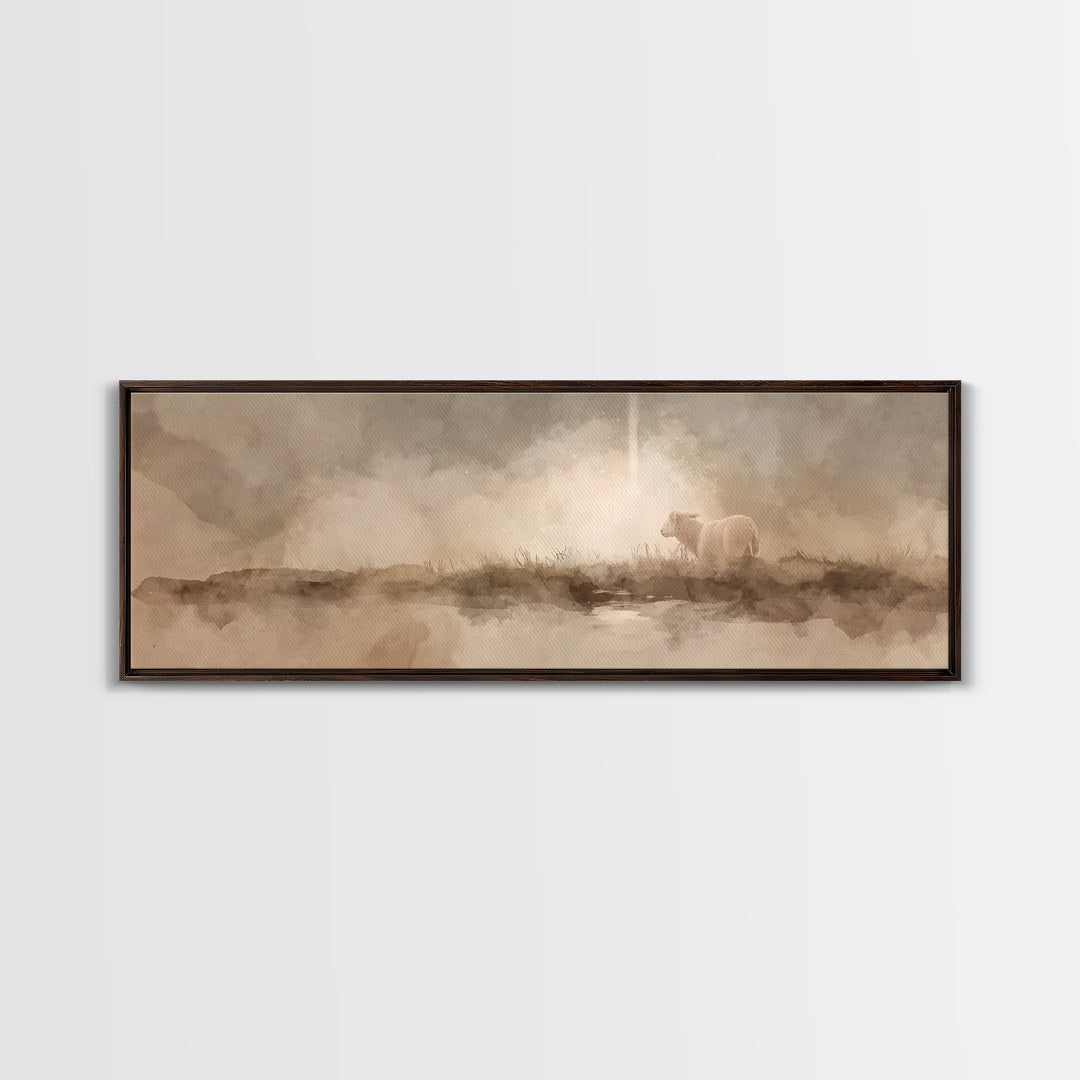 Lamb of Peace, Framed Canvas Print, Christian Art Canvas, Panoramic Wall Art, Christian Wall Art, Christmas Art, Jesus Painting, Christian