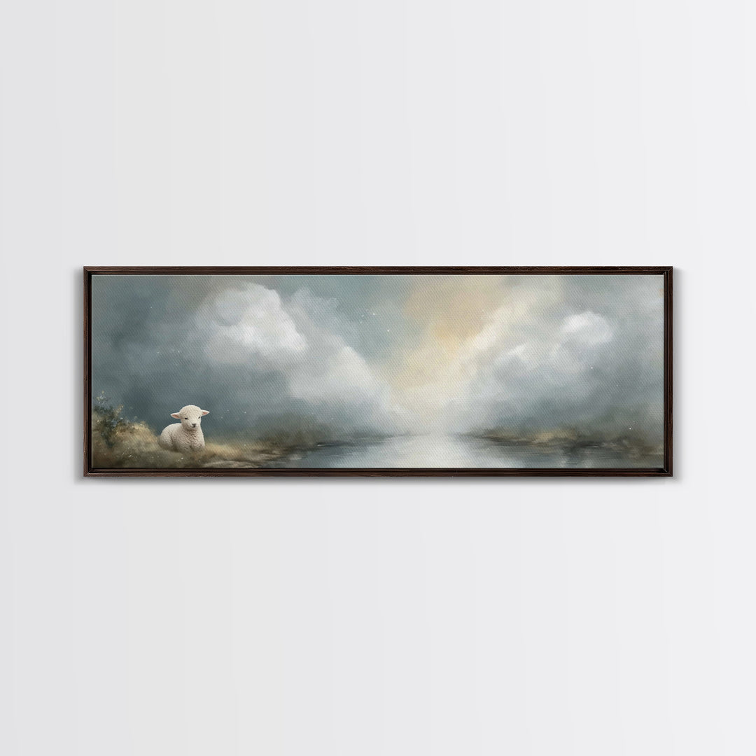 Quiet Meadow Lamb – Framed Canvas Print – Extra Wide Art – Christian Art – Christian Wall Art – Christian Art Canvas – Christian Gift – Chr