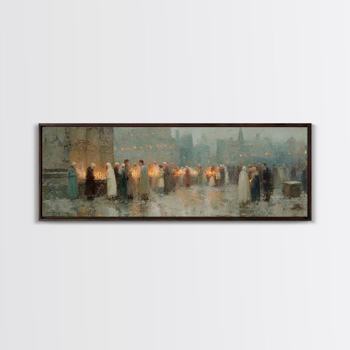 Candlelight Gathering Hope | Framed Canvas Print | Christian Wall Art | Panoramic Frame | Christian Art Canvas | Christmas Art | Faith Art