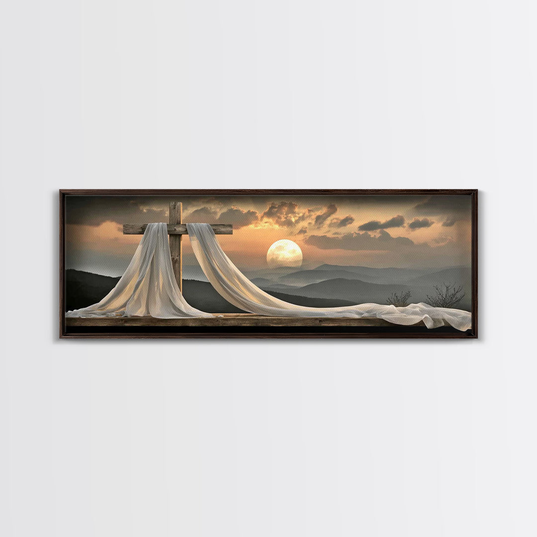 Heaven’s Crosslight, Framed Canvas Print, Panoramic Frame, Christian Art Canvas, Christian Art, Christian Wall Art, Christian Gift, Christi