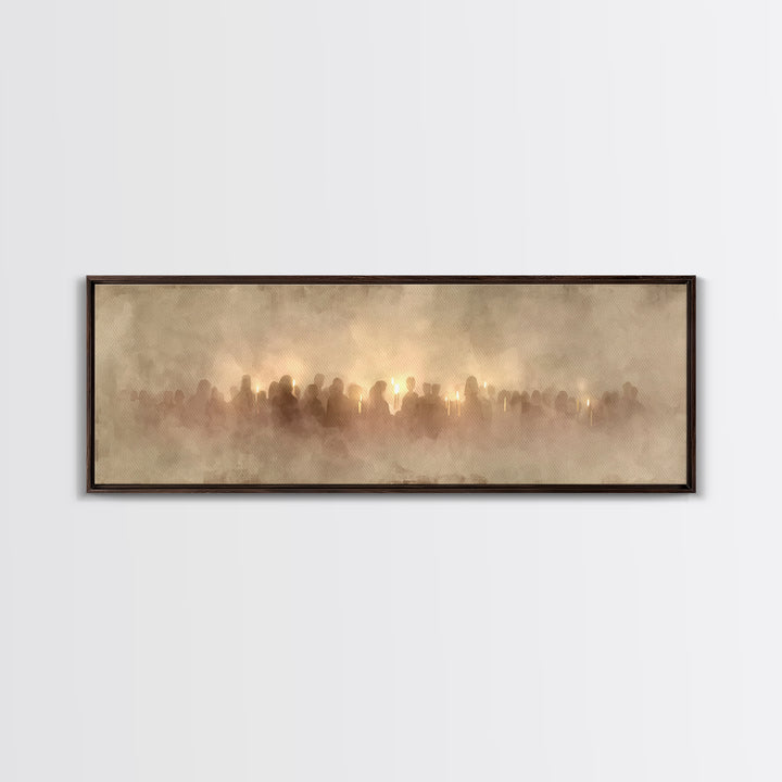 Soft Vigil Serenity - Framed Canvas Print - Christian Wall Art - Panoramic Art - Christian Christmas Art - Christian Art Canvas - Devotiona