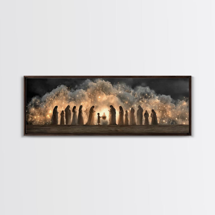 Circle Of Angels, Framed Canvas Print, Panoramic Wall Art, Jesus Christmas Art, Christian Christmas Decor, Christian Art Work, Christian Ca
