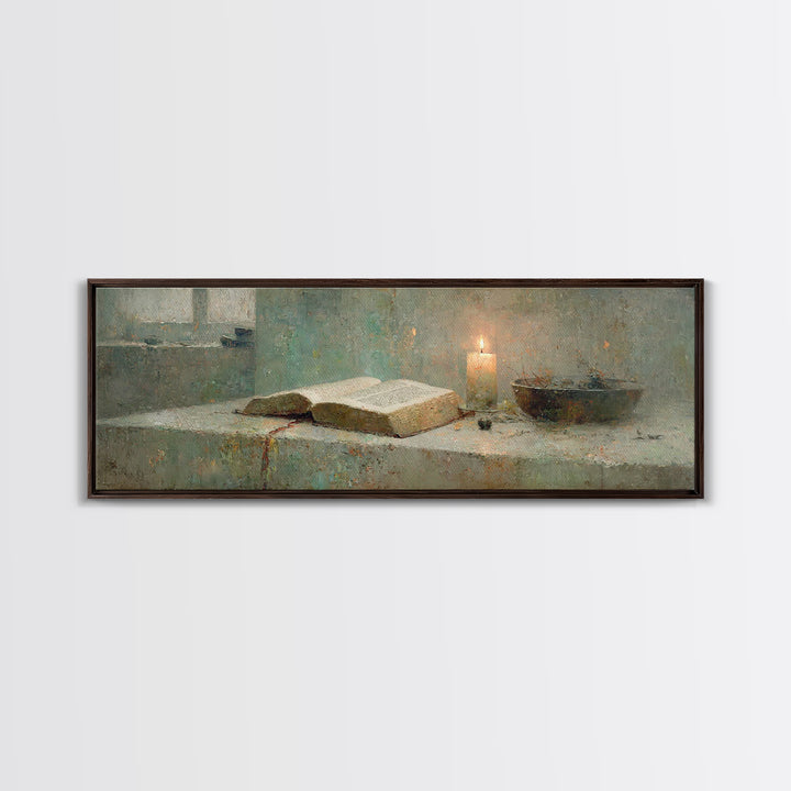 Sacred Study – Framed Canvas Print – Panoramic Painting – Christian Art Canvas – Christian Art Work – Christian Gift – Moody Christian Art
