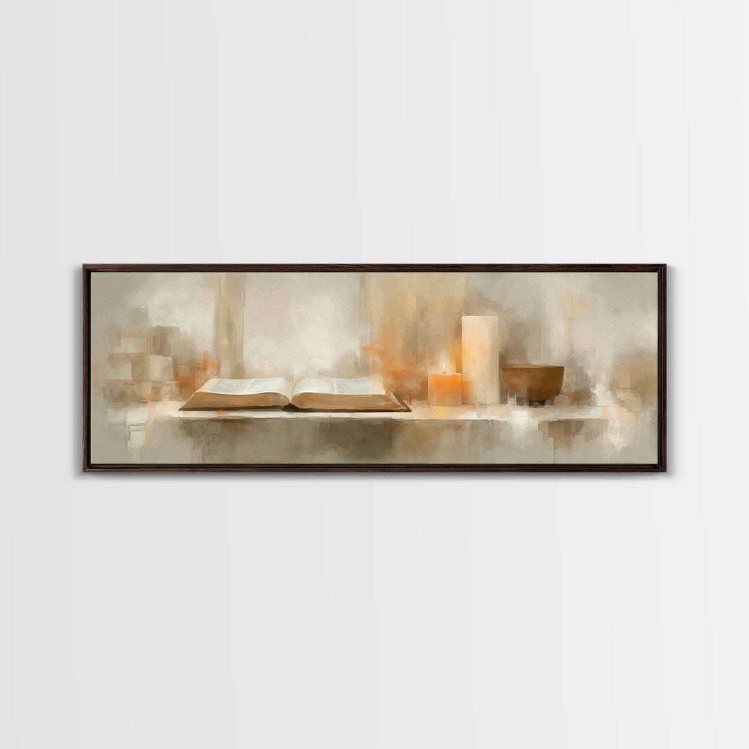Holy Word Glow, Framed Canvas Print, Panoramic Frame, Minimalist Christian Art, Christian Art Prints, Christian Wall Art, Christian Decorat