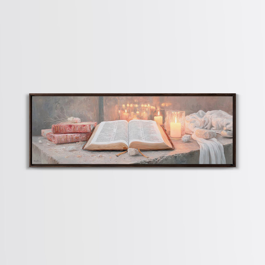 The Sacred Word – Framed Canvas Print – Christian Wall Art – Christian Art Canvas – Panoramic Art – Christmas Art – Christian Decor