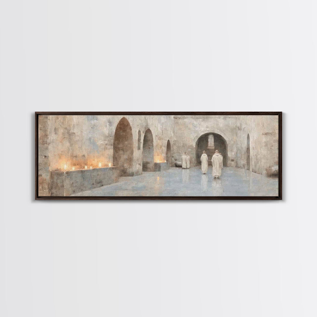 Silent Cloisters, Framed Canvas Print, Christian Wall Art, Panoramic Painting, Christian Art Print, Vintage Christian Art, Christmas Wall A