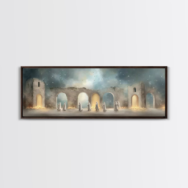 Heavenly Arches, Framed Canvas Print, Christian Art Canvas, Panoramic Wall Art, Christmas Art, Christian Painting, Christian Christmas Art