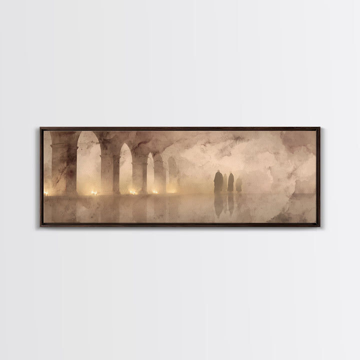 Deserted Cloister, Framed Canvas Print, Christian Art Print, Panoramic Art, Christian Wall Art, Christmas Art, Christian Christmas Decor