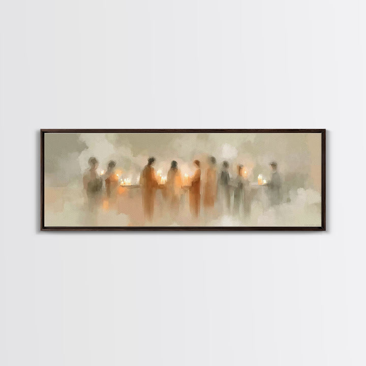 Silent Lantern Line – Framed Canvas Print – Christian Wall Art – Panoramic Painting – Christian Art Canvas – Faith Art – Christmas Art