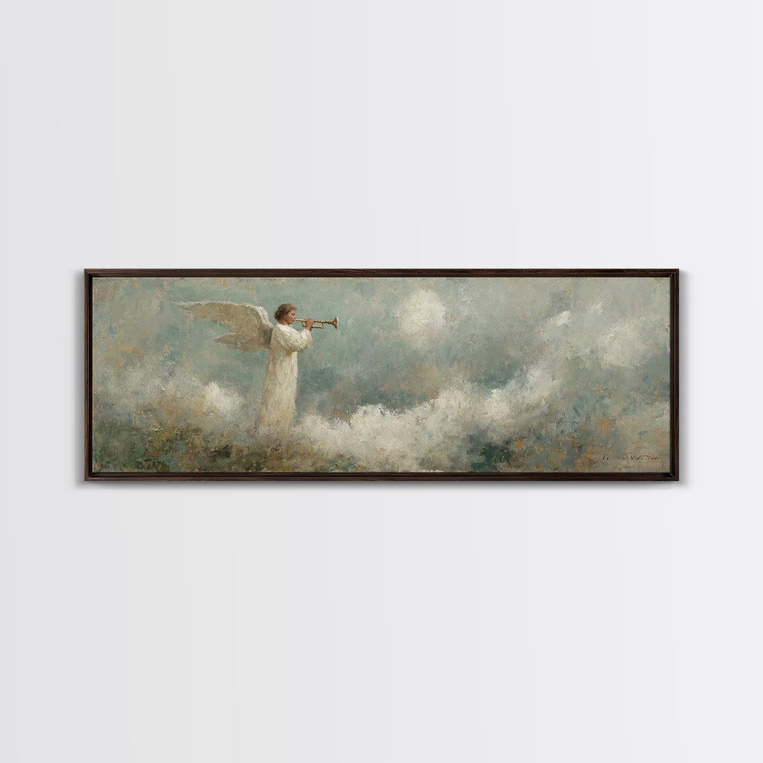 Angelic Proclamation | Framed Canvas Print | Christian Art Canvas | Panoramic Wall Art | Christian Painting | Christmas Art | Christian Dec